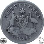 LaZooRo: Avstralija 3 Pence 1924 VF - Srebro