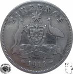 LaZooRo: Avstralija 6 Pence 1911 VF - Srebro