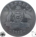 LaZooRo: Avstralija 6 Pence 1912 VF - Srebro