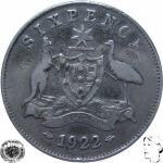 LaZooRo: Avstralija 6 Pence 1922 VF - Srebro