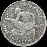 LaZooRo: Novozelandski 1 Shilling 1943 VF - srebro