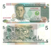 Filipini 5 piso 1985/1994 UNC P168d  sig.12 rdeče črke