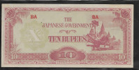 JAPONSKA  OKUPACIJA BURME, 10 rupij, 2. Sv. vojna, AU-UNC