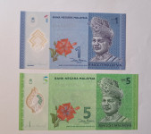 Malezija 1 ringgit in 5 ringgit UNC polymer