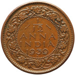 LaZooRo: Britanska Indija 1/12 Anna 1939 UNC