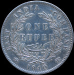 LaZooRo: Britanska Indija 1 Rupee 1840 XF / UNC - srebro