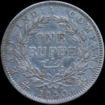 LaZooRo: Britanska Indija 1 Rupee 1840 XF / UNC - srebro