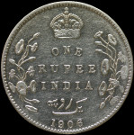 LaZooRo: Britanska Indija 1 Rupee 1906 XF - srebro