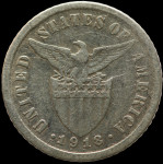 LaZooRo: Filipini 10 Centavos 1918 VF - srebro