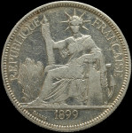 LaZooRo: Francoska Indokina 1 Piastre 1899 VF/ XF - srebro