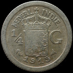 LaZooRo: Nizozemska vzhodna Indija 1/4 Gulden 1915 VF – srebro