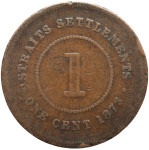 LaZooRo: Straits Settlements 1 Cent 1873 VG / F