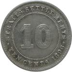 LaZooRo: Straits Settlements 10 Cents 1896 VF - Srebro