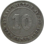 LaZooRo: Straits Settlements 10 Cents 1903 VF - Srebro