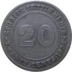 LaZooRo: Straits Settlements 20 Cents 1926 VF - Srebro