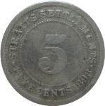 LaZooRo: Straits Settlements 5 Cents 1898 F - Srebro