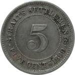 LaZooRo: Straits Settlements 5 Cents 1899 VF/XF redkejši - Srebro