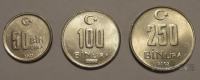 TURČIJA - 50, 100 in 250 bin lira (komplet)