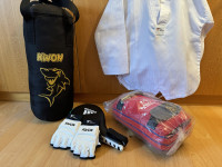 Komplet otroška boksarska vreča, kimona, rokavice, fokuser, kimona