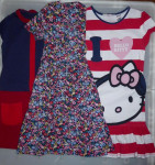 3 dekliške oblekice s kratkimi rokavi DPAM, H&M, Hello Kitty 122, 5-7