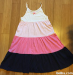 Obleka roza na črte 122cm/128cm oz 6let do 8let