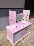 Roza otroški komplet klop/skrinja + stojalo samorog