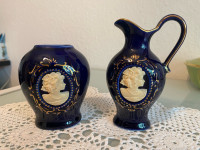 Komplet amfore in vazica kobalt s kamejo