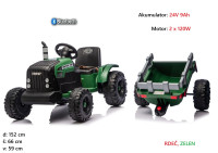 Otroški traktor 24V s prikolico CH9959B (zelen, rdeč) 240W