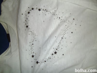 Bela majica s svetlikajočim motivom- srcem, VEL S