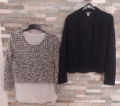 Črna jopica s perlami in črno bela majica