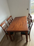 Jedilniški set, miza in 6 stolov, masiva, 180x100cm