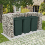 vidaXL Gabionska trojna ograda za koš za smeti jeklo 250x100x120 cm
