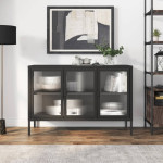 vidaXL Komoda črna 105x35x70 cm steklo in jeklo