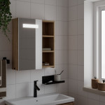 vidaXL Kopalniška omarica z ogledalom z LED lučko hrast 45x13x52 cm