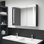vidaXL LED kopalniška omarica z ogledalom 89x14x62 cm sijoče črna