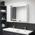 vidaXL LED kopalniška omarica z ogledalom sijoče bela 80x12x68 cm