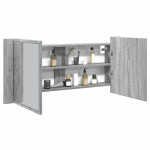 vidaXL LED kopalniška omarica z ogledalom siva sonoma 100x12x45 cm
