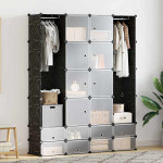 vidaXL Modularna omara z 18 predelki črna in bela 37x146x180,5 cm