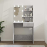 vidaXL Toaletna mizica z LED lučkami betonsko siva 74,5x40x141 cm