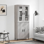 vidaXL Visoka komoda siva sonoma 69,5x34x180 cm inženirski les
