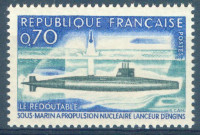 FRANCIJA, ČISTE ZNAMKE,NUKLEARNA PODMORNICA 1969,DEAN 1953