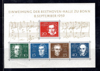 NEMČIJA 1959 LUDVIG BEETHOVEN GLASBA ** Mi 315/319 (B2) ** blok (14)