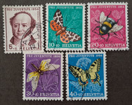 Švica, celotna serija 1954 - pro juventute, favna, živali, insekti
