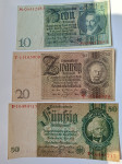 10 Reichsmark 1929, 20 Reichsmark 1929, 50 Reichsmark 1933
