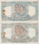 BANK. 1000-1945,1949 FRANCS P130a.7,P130b.10 MINER-HERKUL(FRANCIJA) VF