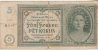 BANK. 5 KORUN P4a (BOHEMIA-MORAVIA NEM.PROT.ČEŠKA-MORAVSKA) 1940.F/VF