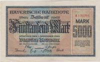 BANK.5000 MARK M4-3020.3a(BAVARIJA BAYERISCHE RAICH NEMČIJA)1922.VF/XF