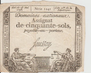 BANK. FRANC.REVOLUCIJA 50 SOLS, PA70b Vodni žig (FRANCIJA) 1793 .VF