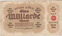 BANKOVEC 1 MILLIARDE 1000000000 MARK KOLN-A (NEM.REICH NEMČIJA)1923,VF