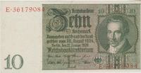 BANK.10 REICHMARK P180a/2"serE,kontrol žig"(REICH NEMČIJA)1929.VF/XF